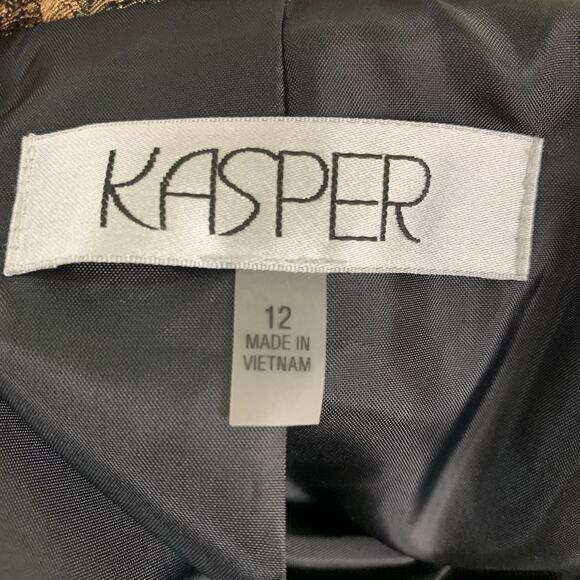 Kasper Size 12 2-Piece Dress Suit w/ Blazer Jacket Floral Jacquard Gold Brown - Picture 11 of 12
